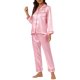 thumbnail image 4 of INSPIRE CHIC Conjunto de Pijama de Satén para Mujer Camisa de Dormir de Manga Larga con Botones y Pantalones con Ribete en Contraste Cuello con Solapa Ropa de Casa M Rosa Claro, 4 of 6