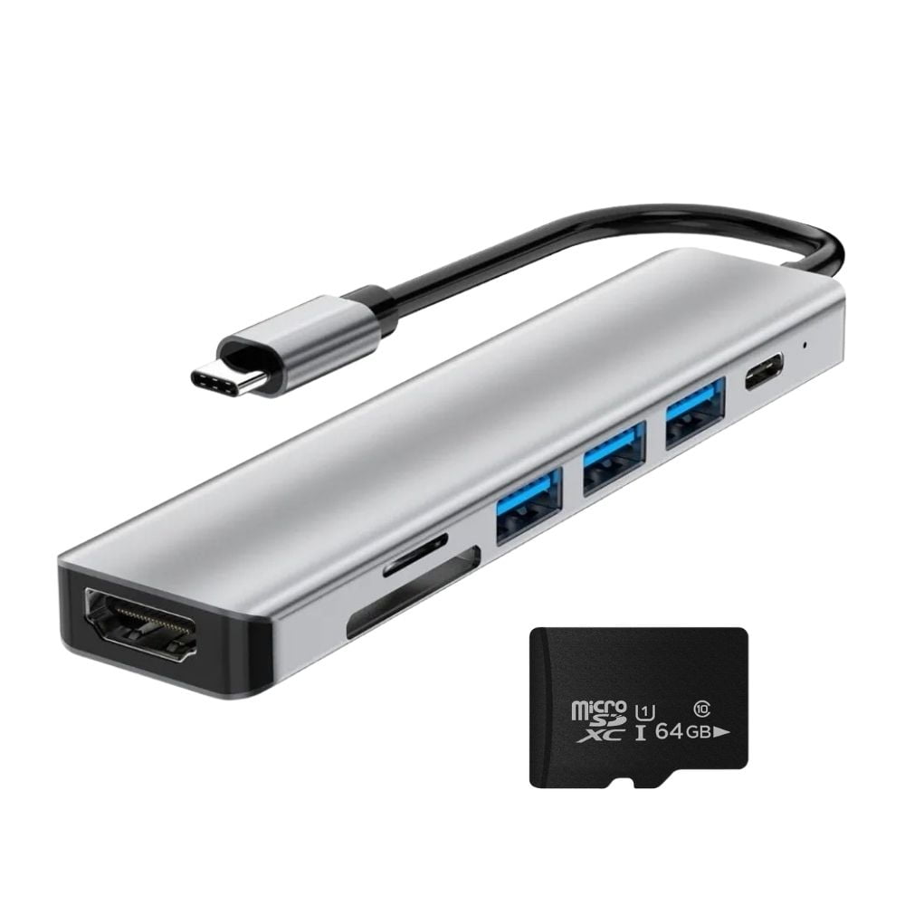 Adaptador 7 En 1 USB-C Con Hdmi Y Puertos + Micro SD 64GB | Lider