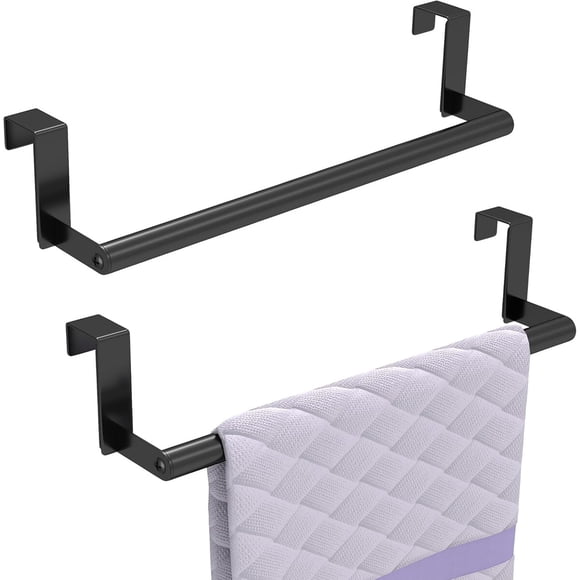 STWWO Over the Door Towel Rack for Kitchen Cabinet Doors, Black, 2 Pack