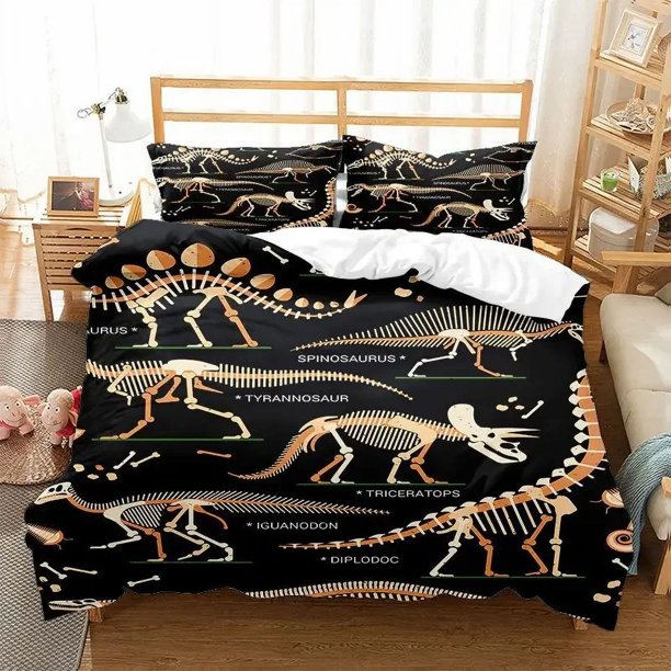 x850 Bed SheetsDinosaur Duvet Cover Set Kids Bedding Set Full/ Size Cartoon Animal Duvet Cover for Boys Girl Children Color Quilt Cover 3-Piece Bedding Set (1 Duvet Cover + 2 Pillow Shams) nj850