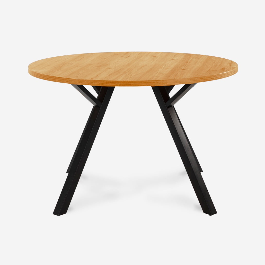 Javimate - Mesa Redonda Beni Contemporáneo Con Madera Olmo Y Patas Metalicas