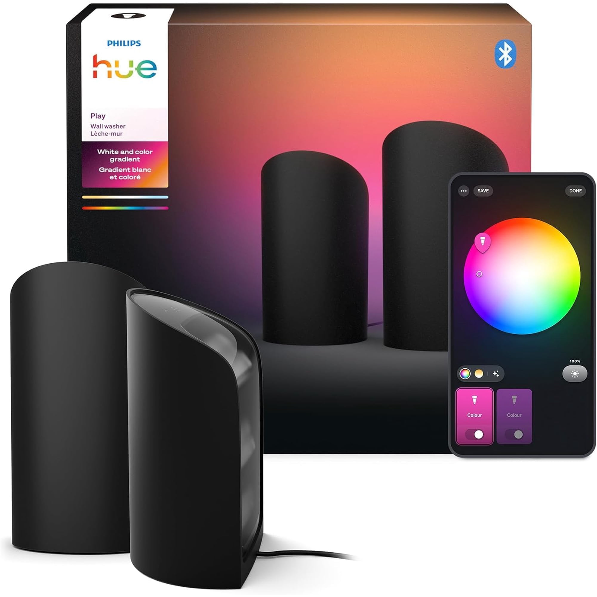Lavadora De Pared Philips Hue Play En Negro, Blanco Y Color, Paquete De 2