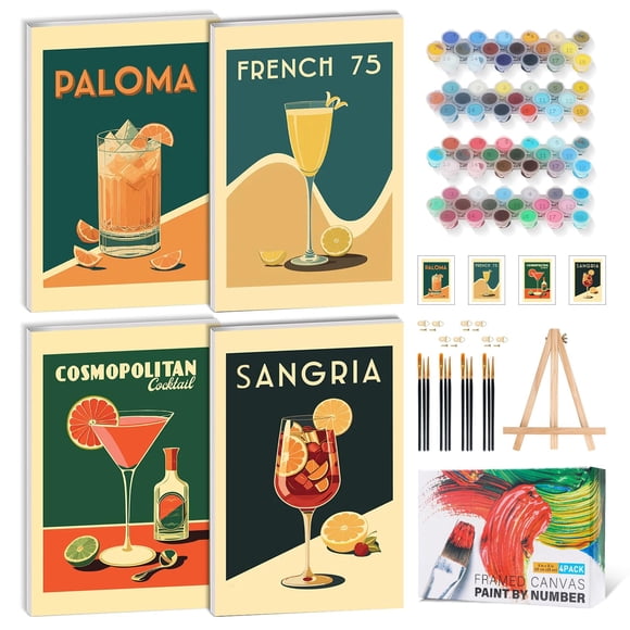 Kit de Pintura por Números GEEHEIY 4 unidades, 30 × 20 cm, estilo retro