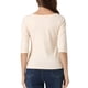 thumbnail image 3 of INSPIRE CHIC Camisetas de Mujer Mangas al Codo Cuello Barco Ajuste Ceñido Casual Beige M, 3 of 6