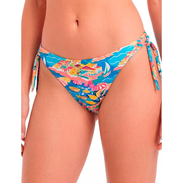 Bikini mujer calzón clásico con amarras estampado turquesa Talla S