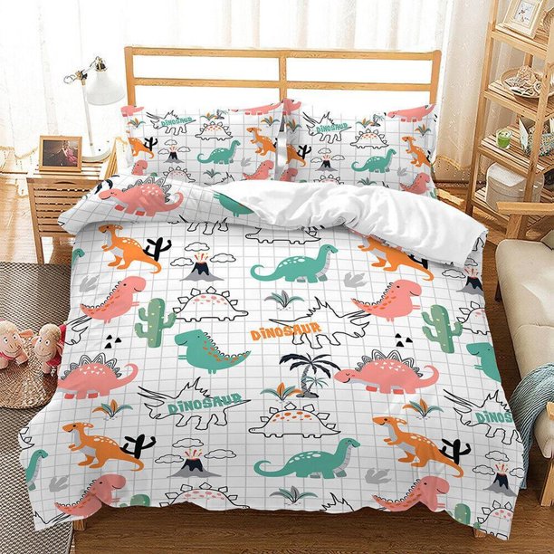 Cartoon Jurassic Dinosaur Cactus Quilt Duvet Cover Set Bed Linen Queen Double3-Piece Bedding Set