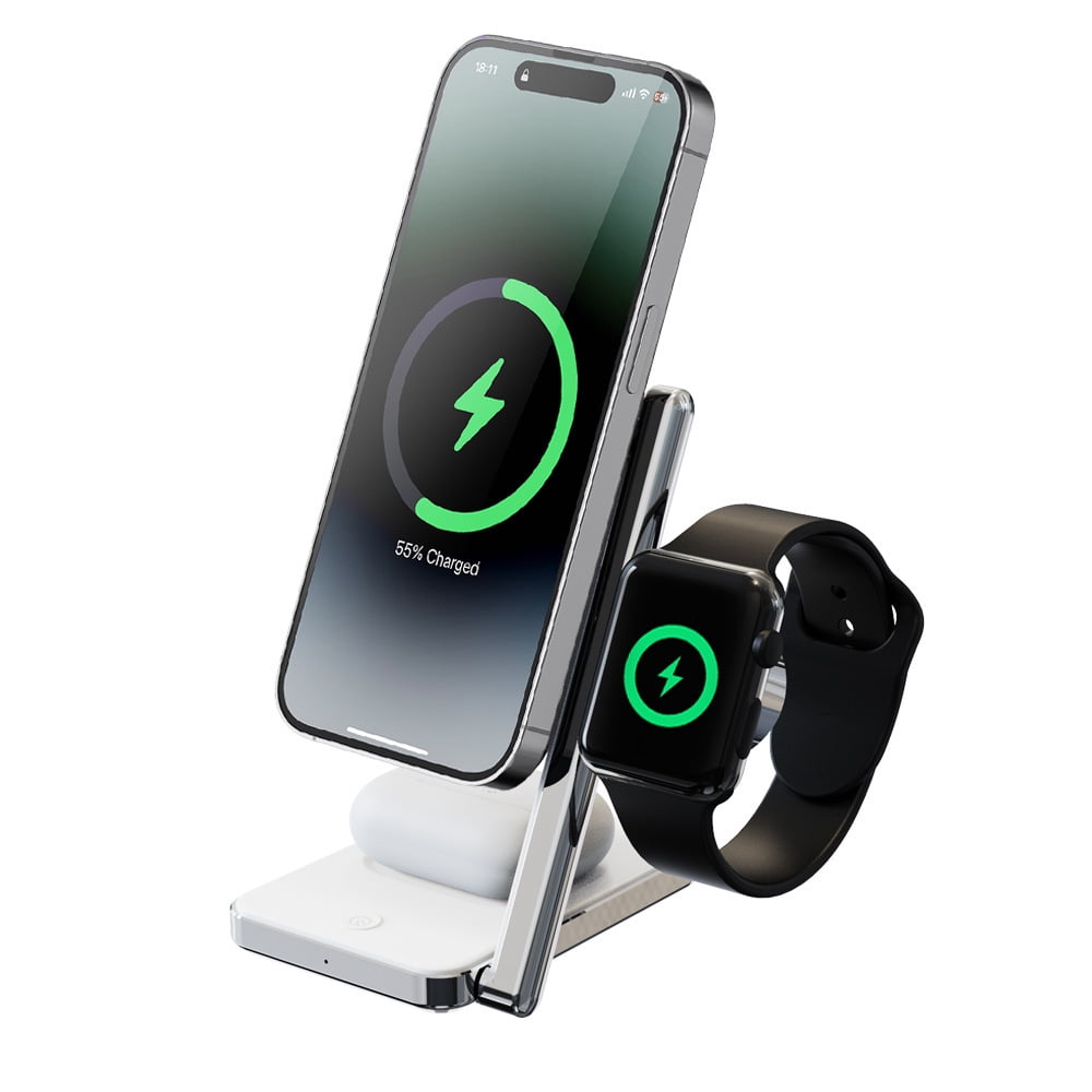 Genérico - Cargador Inalámbrico Plegable 3 En 1 Soporte Para Teléfono Luz Nocturna Estación De Carga Magnética Portátil Para Teléfono-blanco