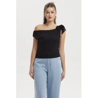 Fashionspark - Polera Mujer Encaje Cuello Asimétrico Negro