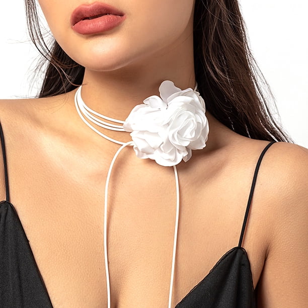 Collar con cordones de flores, gargantilla de flores, collar de flores, gargantilla floral para discotecas, fiestas y uso diario para mujeres y niñas.