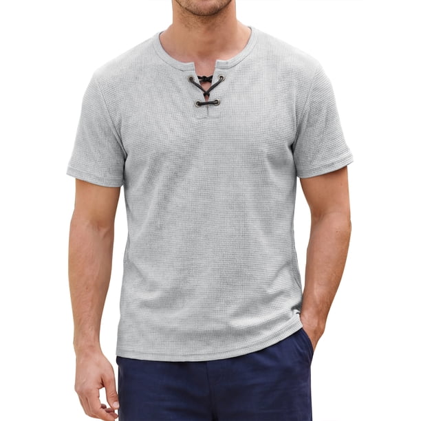 INSPIRE CHIC Camiseta de Hombre de Waffle de Manga Corta Ligera para Verano Talla S Gris Claro