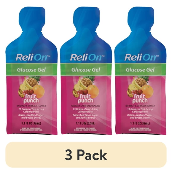 Gel de Glucosa ReliOn 3 Pack 15g Fruit Punch Acción Rápida