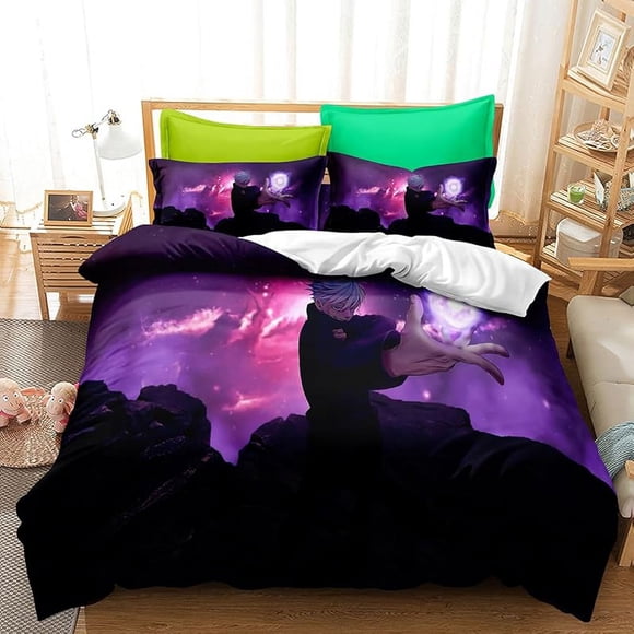 Cartoo-n Anim-e Duv-et Co-ver B-dding Jujuts-u Kaisen 3- Piece Se-tBed D-uvet Cov-er with Pillo-wcases S-uper- Soft Duvet C-over wit-h Pillo-wcases