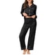 thumbnail image 1 of INSPIRE CHIC Conjunto de Pijama de Satén para Mujer de Manga Larga con Ribete en Contraste y Pantalones de Cintura Elástica M Negro, 1 of 6