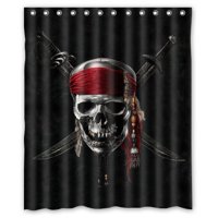 Pinghai - Cortina De Ducha De Piratas Del Caribe Con Diseño De Calavera Y Ganchos, Tamaño 60 X 72 Pulgadas