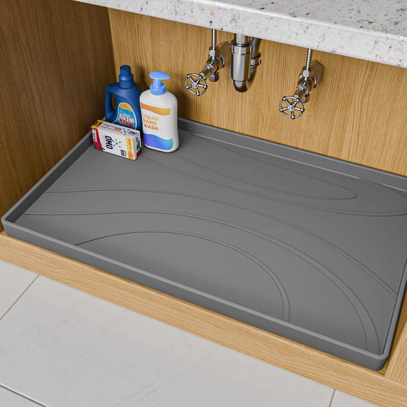Under Sink Mat 34 x 22, Silicone Under Sink Liner for Kitchen