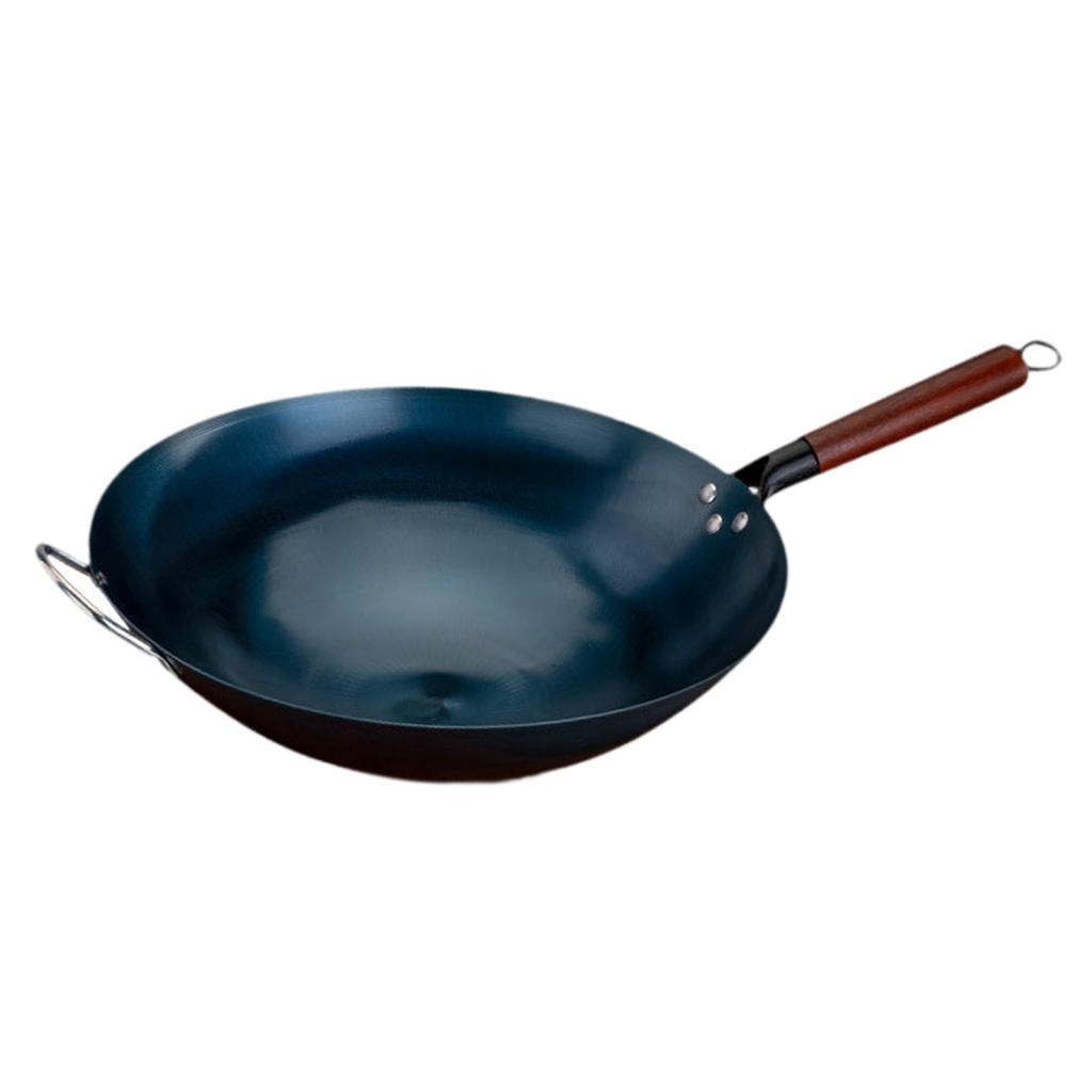 Magideal - Wok Pan Sartén Para Freír Fabricado En Hierro Antiadherente De Fondo Plano Diseño Profundo Mango Cómodo Adecuado Para Cocina Profesional Estufa De Gas 40Cm Con Orejas