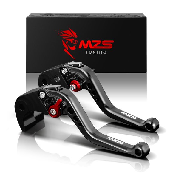 MZS Set de Palancas de Freno y Embrague para Motocicleta Negro, Ajustable, Versión Corta CNC