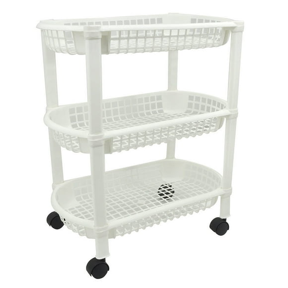 Carro Organizador 3 Canastos Plástico Con Ruedas Blanco, 1 Un
