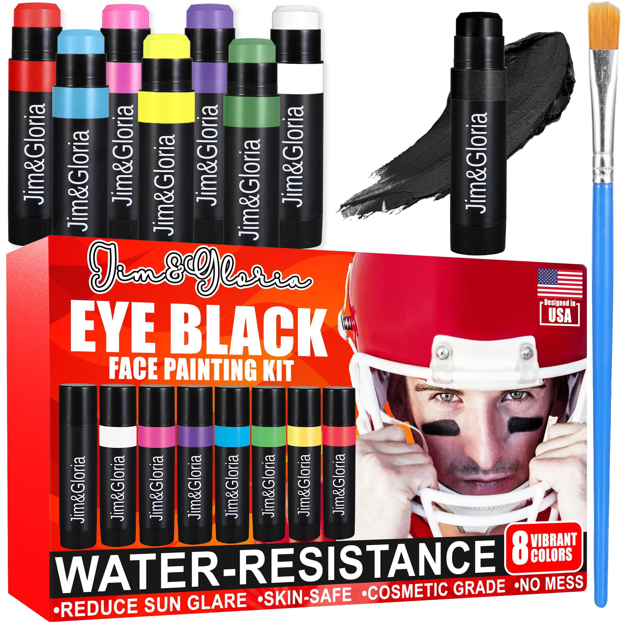 Jim&gloria - Rotuladores De Pintura Facial Y Corporal Resistentes Al Agua, Color Negro, 8 Colores