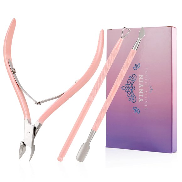 Set de Cortador de Cutículas YINYIN Rosa con Empujador y Cortador