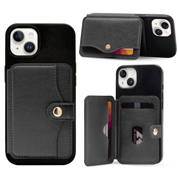 Billetera para celular M-Plateau autoadhesiva de cuero negro