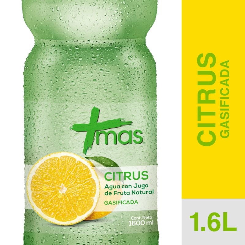 Agua Saborizada Citrus Con Gas Botella 1,6 L Mas