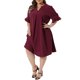thumbnail image 4 of Agnes Orinda Vestidos de Chifón de Talla Grande para Mujer, Cuello en V con Muesca, Manga Corta de Campana, Plisado, Casual de Verano, Midi con Bolsillos 1X Burdeos, 4 of 6
