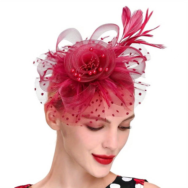 Elegant Fascinators Hat for Women - Perfect for Tea Parties, Kentucky Derby, Weddings, and Cocktail Parties - Features Mesh, Feathers, and Flower Decorations