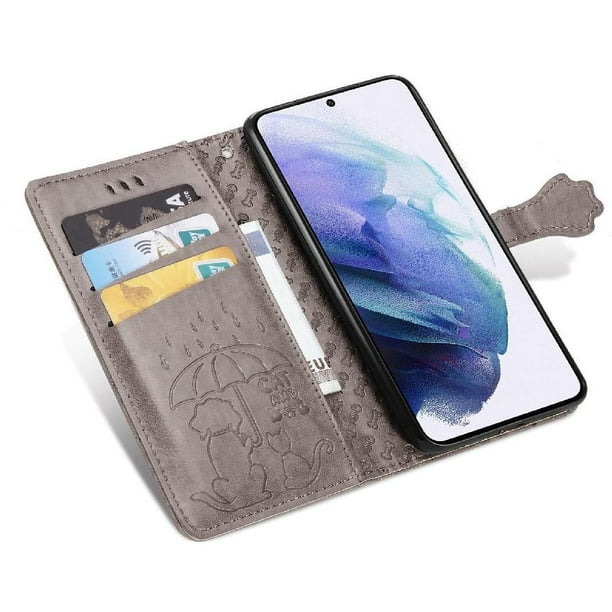 Funda Cartera FOXDOCK para Samsung Galaxy S22 , Flip PU con Relieve de Gatos y Perros, Tarjetero y Soporte