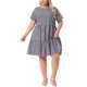 thumbnail image 4 of Vestido de Cuadros de Talla Grande para Mujer de Agnes Orinda con Cuello Redondo, Mangas Cortas, Casual de Verano, Midi, 6X Negro, 4 of 8
