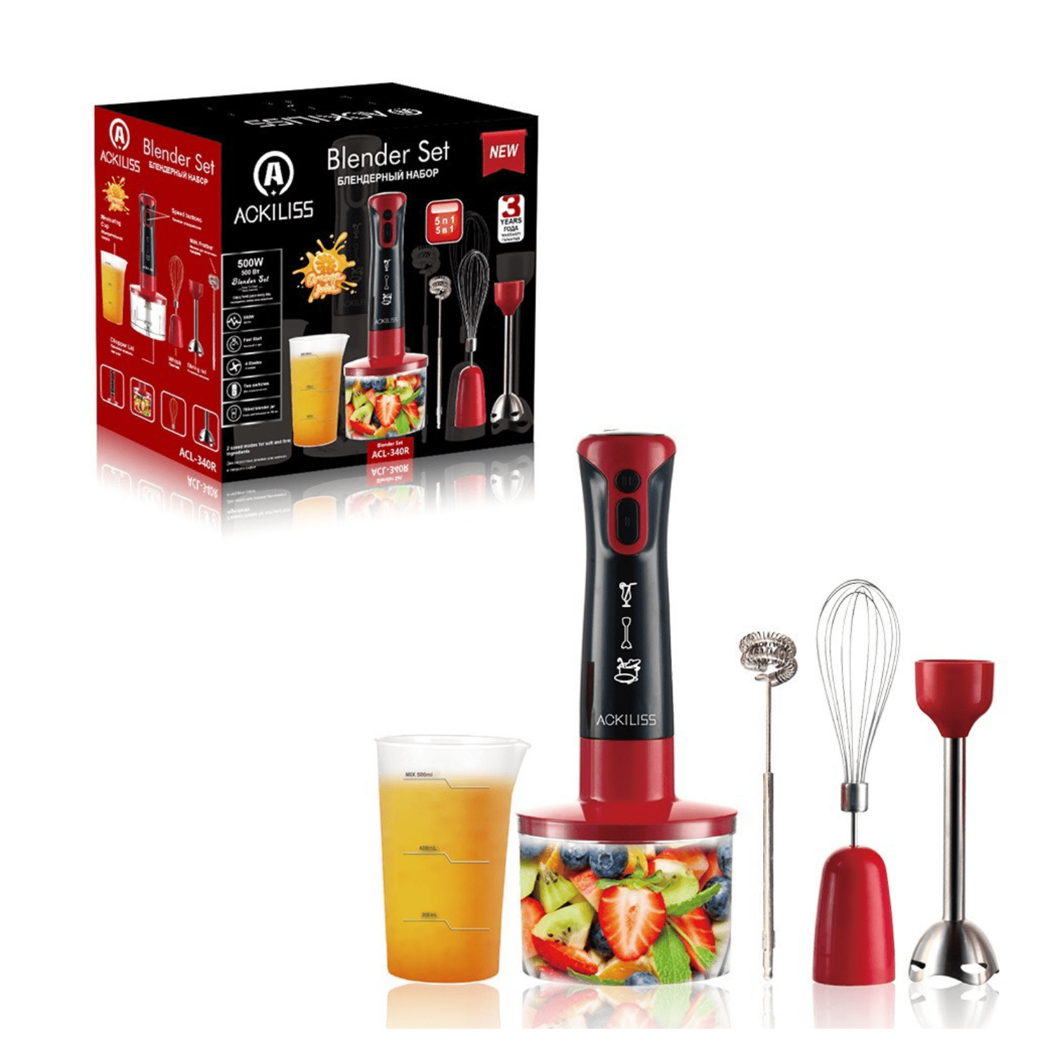 Genérico - Mixer Batidora De Mano 5 En 1 Ackiliss 500w Con Accesorios