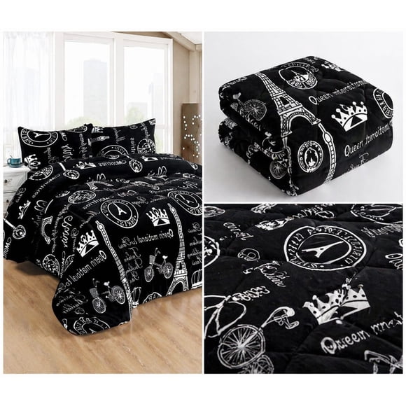 Cubrecama de Invierno Plush con Chiporro 2 Plazas Color Negro  Paris