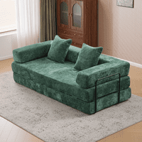 M&Ms - Floor Couch,Compression Sofa,Convertible Floor Sofa Bed-With Pillow Back Support Armrest,Comfy Futon Couch Lounge Sleeper Bed,Chenille Fabric,For Living Room Bedroom (Dark Green)