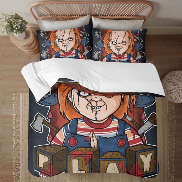 Halloween Chucky Soft 3D Printed Duvet Cover Bedding Set with Comforter Cover 3 Piece Set Includes 2 Pillowcases and 1 Cover Machine Washable