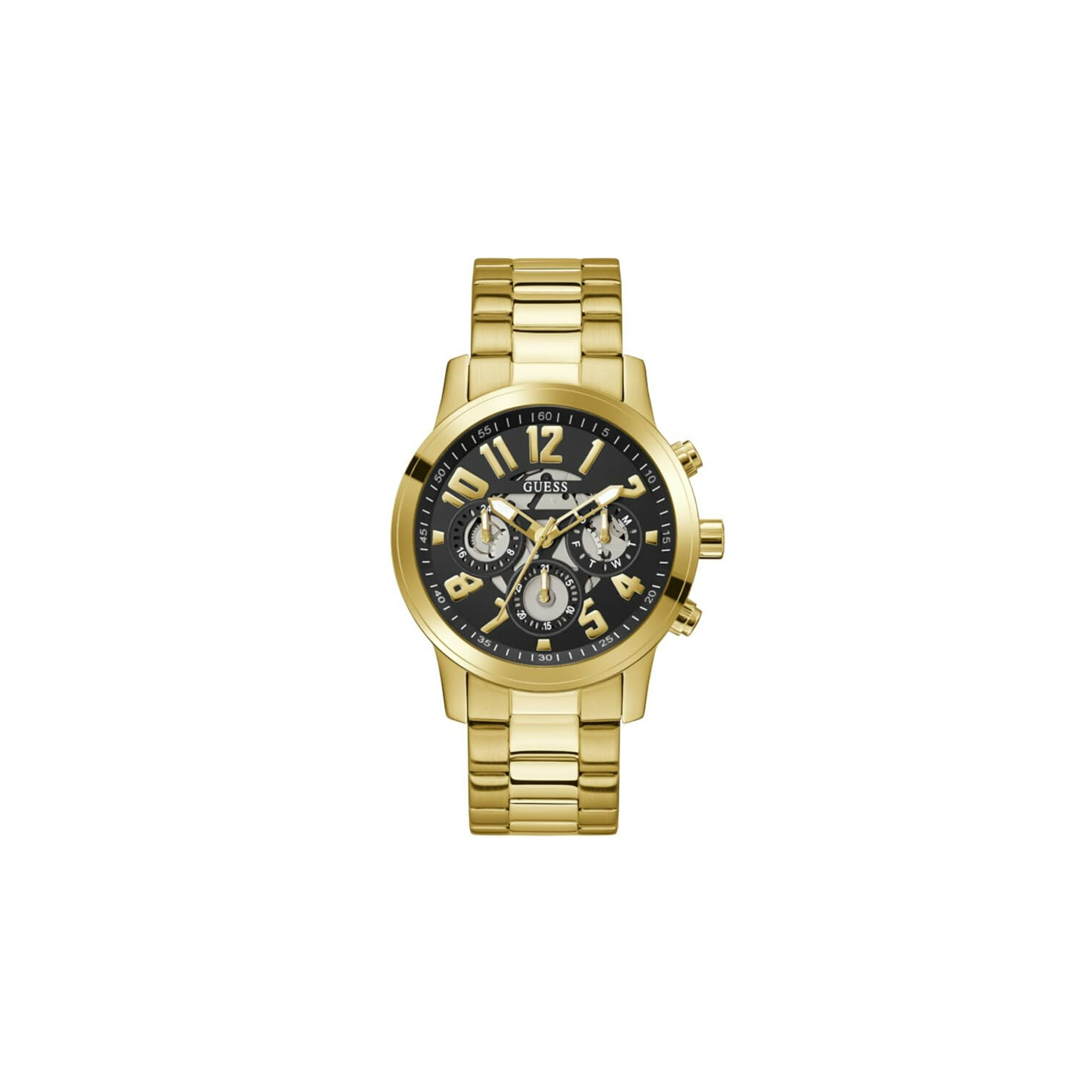 Reloj Guess Para Hombre, Pulsera Dorada, Esfera Negra, Caja De 44 Mm