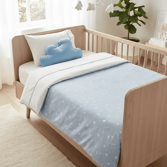Set Cuna Colecho Celeste Lunas y Estrellas 50x85 cms.
