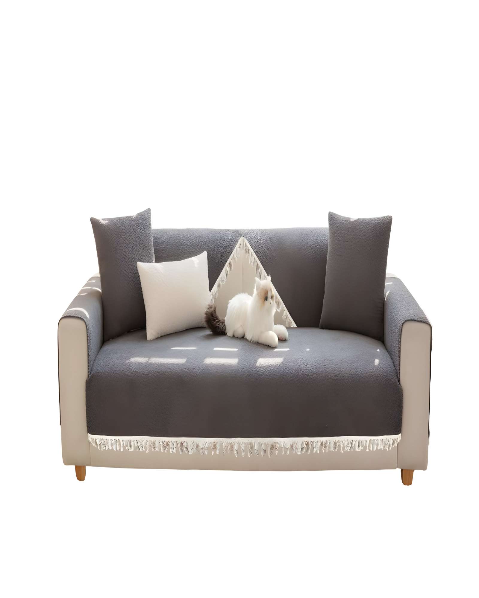 Genérico - Pack De 5 Fundas De Sillon Con Flecos Gris