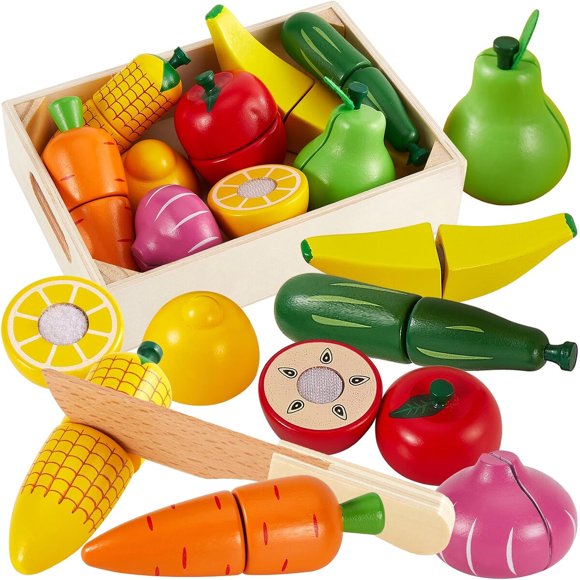 HERSITY Wooden Play Food for Toddlers 2 Year Cutting Fruits