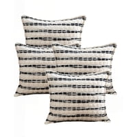Genérico - Set De 4 Fundas De Cojin 45Cmx45Cm A Rayas Beige Con Negro