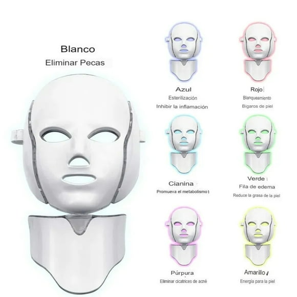 Mascara Led c/cuello, Antiarrugas, acne, lineas de expresiòn, manchas, etc 7 colore