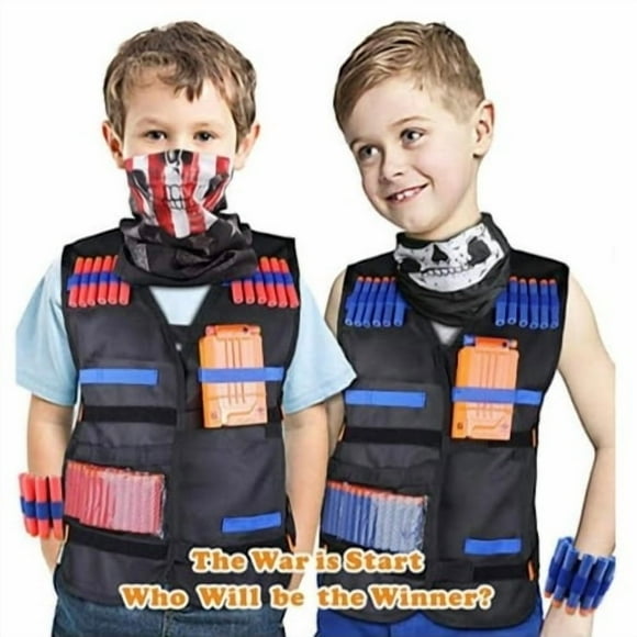 kit Chaleco Tactico Para Niños Nerf Dardos Guns N-strike X2 Color Negro