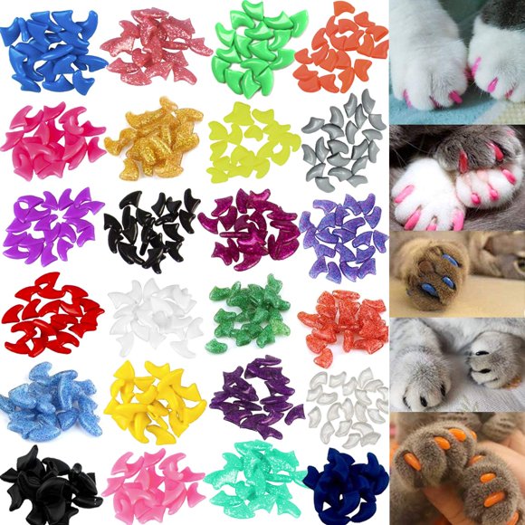 Gorros de uñas para gatos VICTHY 140 unidades (14 colores) con adhesivo tamaño XS