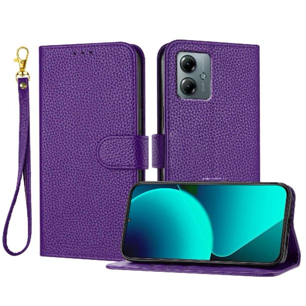 Funda Cartera para Motorola Moto G Power 2025 Tarjetero Soporte Magnético y Correa Morado