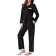 thumbnail image 4 of Conjuntos de pijamas para mujeres con encaje, manga larga, botones, ropa de dormir, pantalón con cintura elástica, ropa de estar en casa con bolsillos, M Negro, 4 of 6
