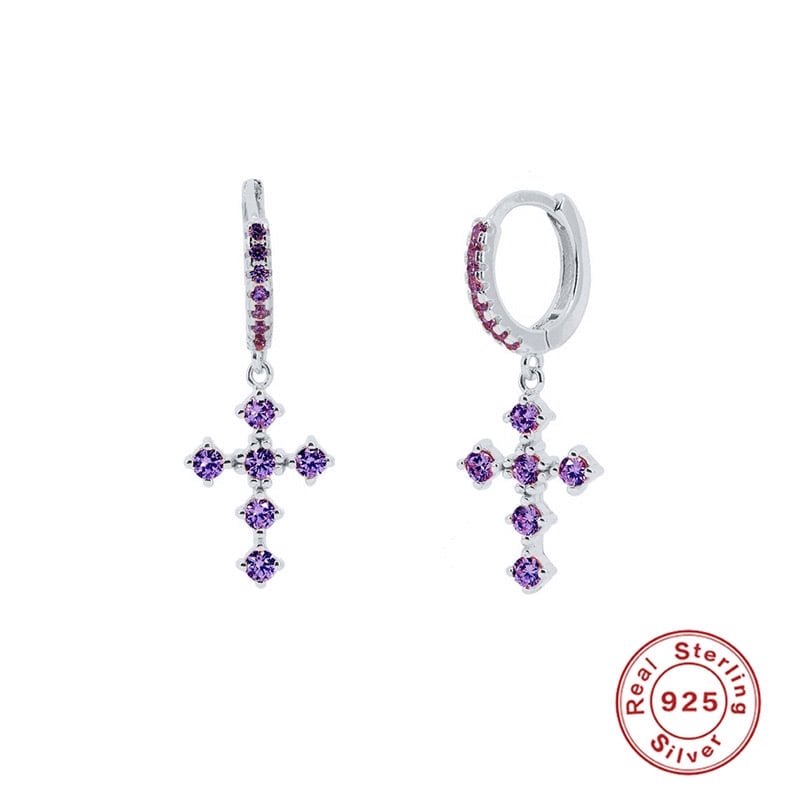 Aretes Heshpaws S925 Sterling Silver Cross Diamantados Plata