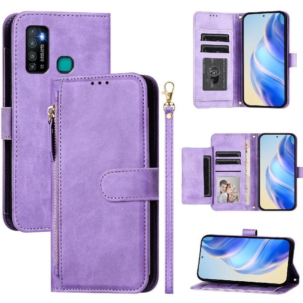 FOXDOCK Funda Tipo Cartera para itel A49 Play Cuero PU con Cremallera y Correa de Muñeca, Ranuras para Tarjetas, Soporte Plegable, Cierre Magnético