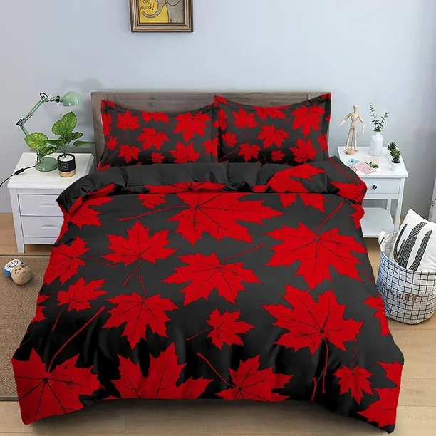 x1363 Bed SheetsMaple Leaves Duvet Cover Leaf Pattern Bedding Set Comforter Covers Bedroom Twin Size Soft Quilt Cover Home Textile /ps 3-Piece Bedding Set (1 Duvet Cover + 2 Pillow Shams) nj1363