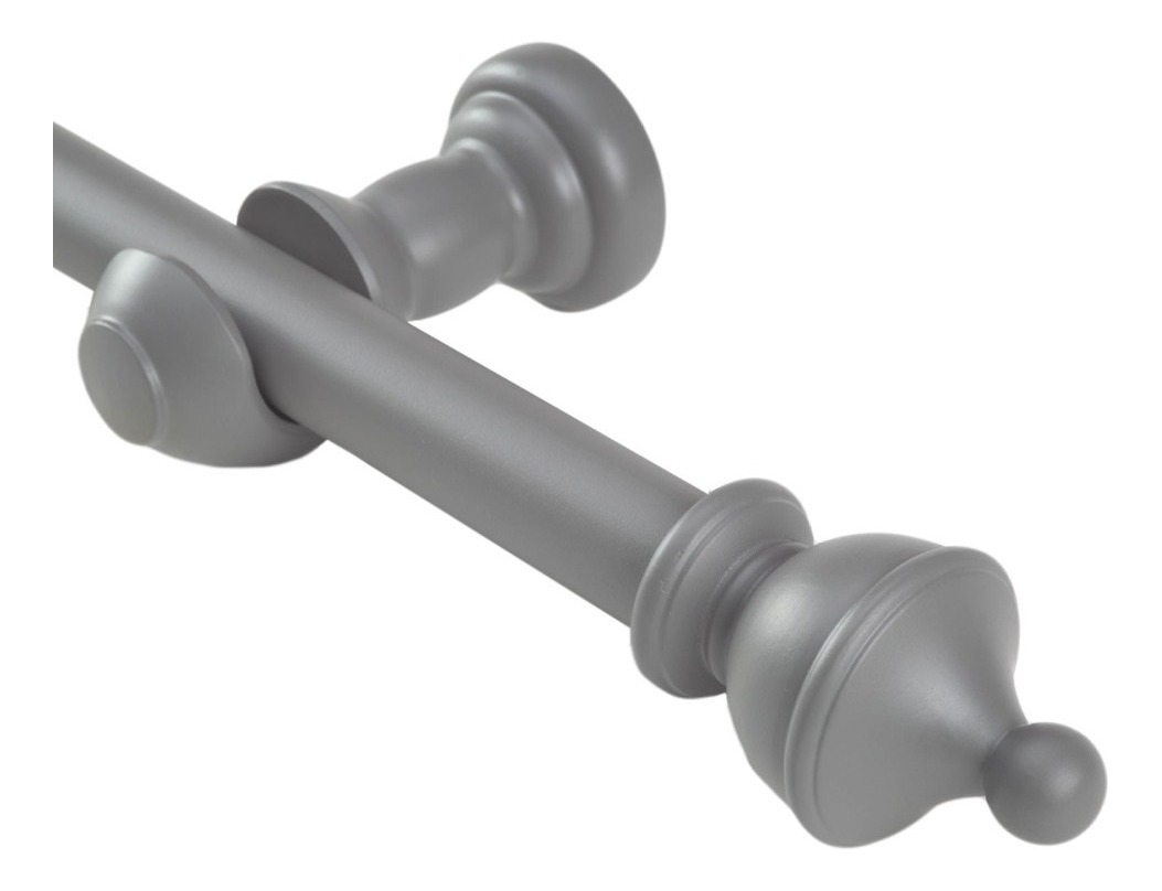 Metalhsa - Set Barra Para Cortina Simple 25 Mm De Madera 2,00 Mt Color Gris Terminal King