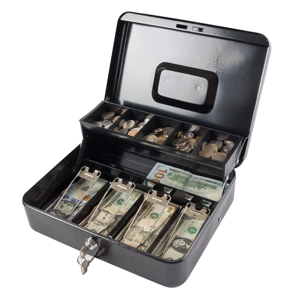 Caja fuerte KYODOLED con bandeja y llave, 30 x 24 x 9 cm, color negro
