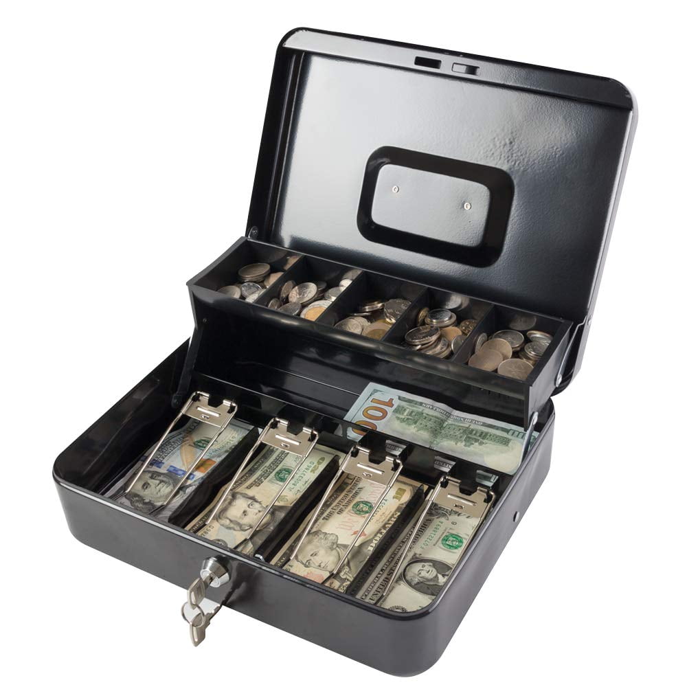 Caja Fuerte Kyodoled Con Bandeja Y Llave, 30 X 24 X 9 Cm, Color Negro